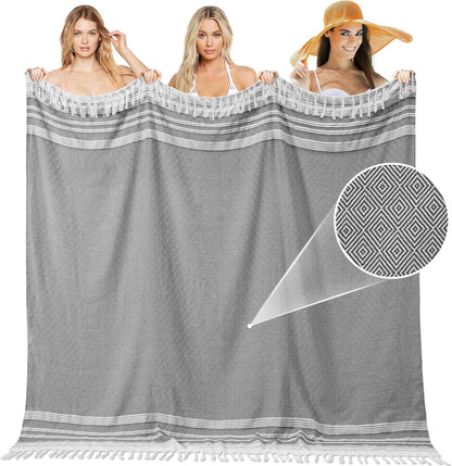 Extra Large Turkish Beach Towel Picnic Camping Mat Throw Blanket Oversized Quick Dry Lightweight Absorbent Hiking Essentials Pool Accessories Gym Gift Yoga Must Haves Travel Gadgets Stuff