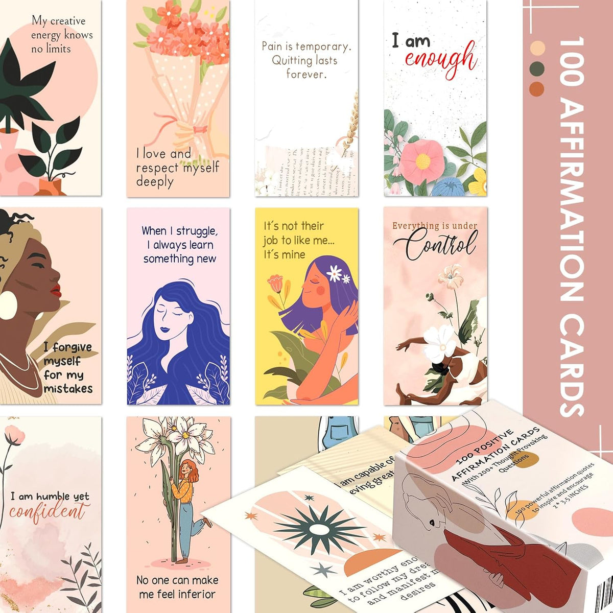 100 Affirmation Cards for Women and Men With 150+ Thought-Provoking Questions, Unique Affirmation cards for stress Relief, Meditation and Self Care Gift For Women and Men.