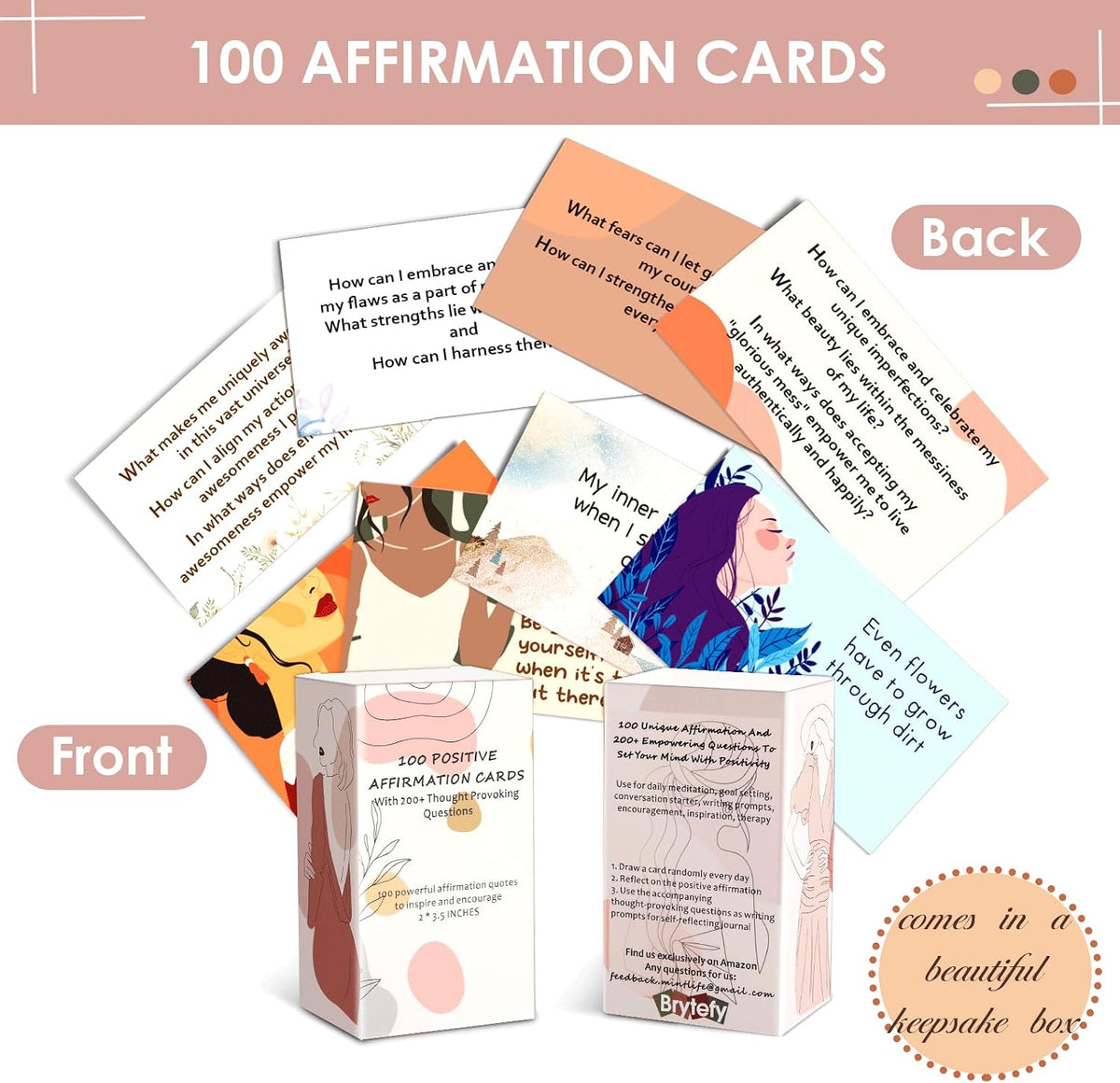 100 Affirmation Cards for Women and Men With 150+ Thought-Provoking Questions, Unique Affirmation cards for stress Relief, Meditation and Self Care Gift For Women and Men.