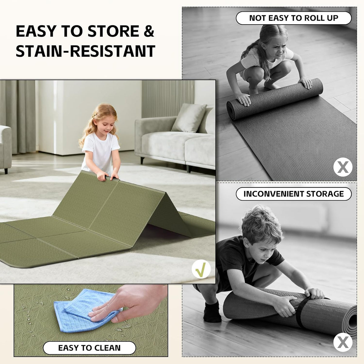 Foldable Yoga Mat,（75"x31.5"）Extra Large Travel Mat