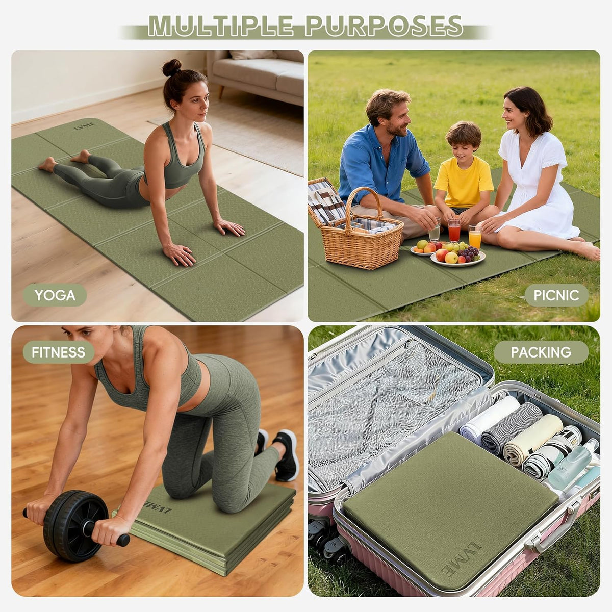 Foldable Yoga Mat,（75"x31.5"）Extra Large Travel Mat