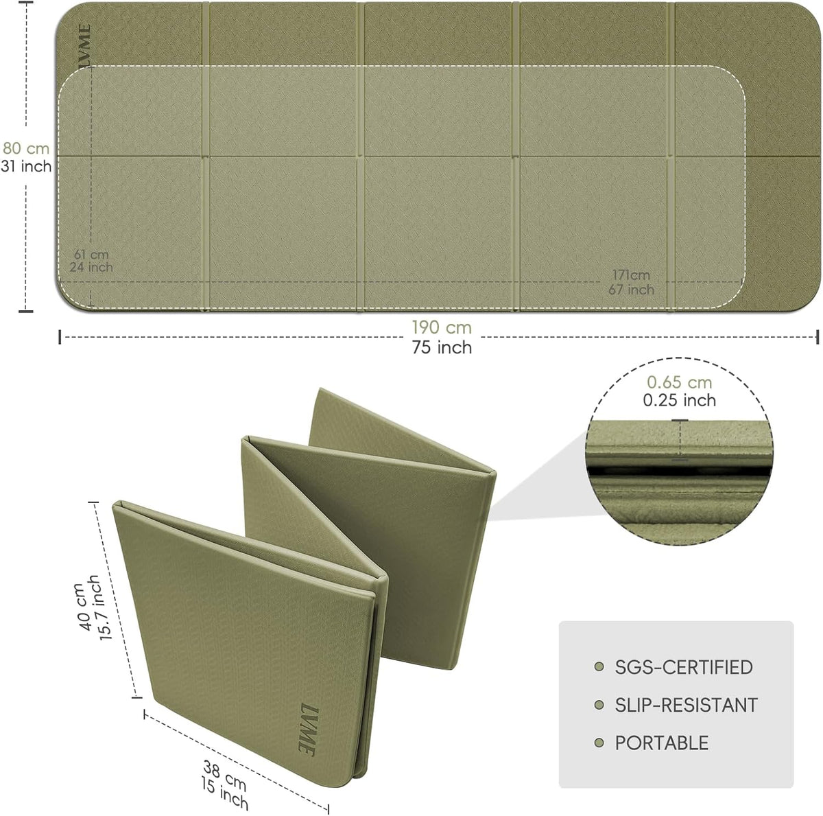 Foldable Yoga Mat,（75"x31.5"）Extra Large Travel Mat