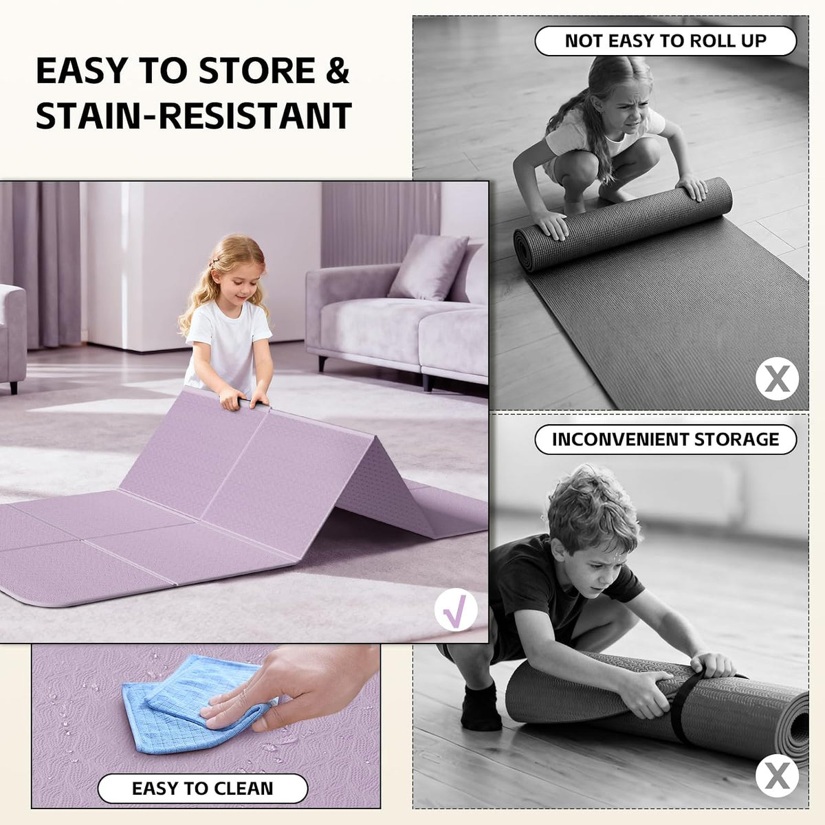 Foldable Yoga Mat,（75"x31.5"）Extra Large Travel Mat
