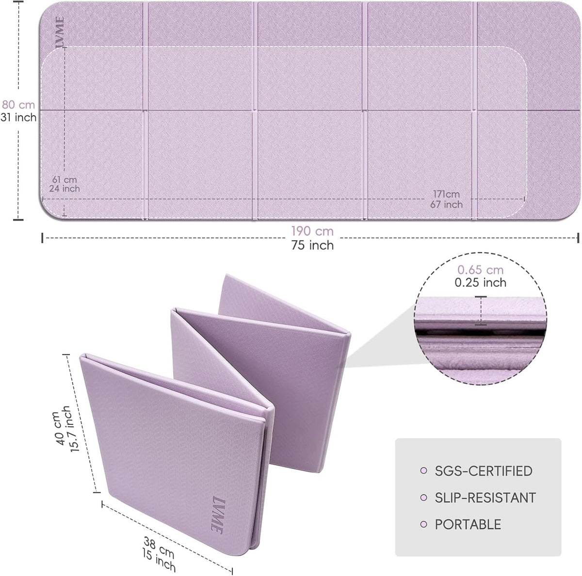 Foldable Yoga Mat,（75"x31.5"）Extra Large Travel Mat