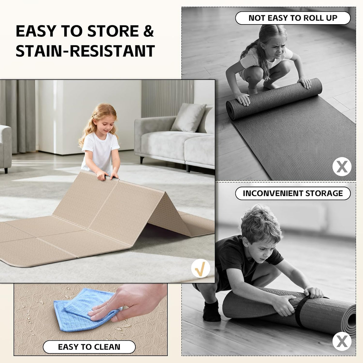 Foldable Yoga Mat,（75"x31.5"）Extra Large Travel Mat