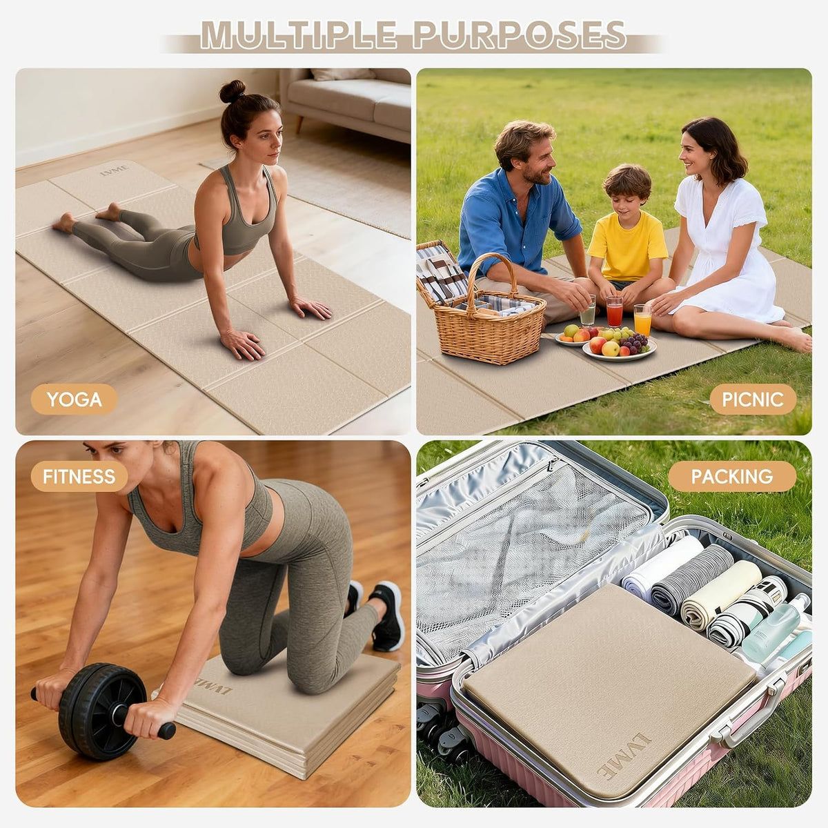 Foldable Yoga Mat,（75"x31.5"）Extra Large Travel Mat