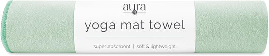 . Aura Microfiber Yoga Mat Towel, 26.5" x 72", Green | Soft and Absorbent, Quick-Dry for Gym, Pilates, and Hot Yoga, Compact for Gym Bag, Machine Washable