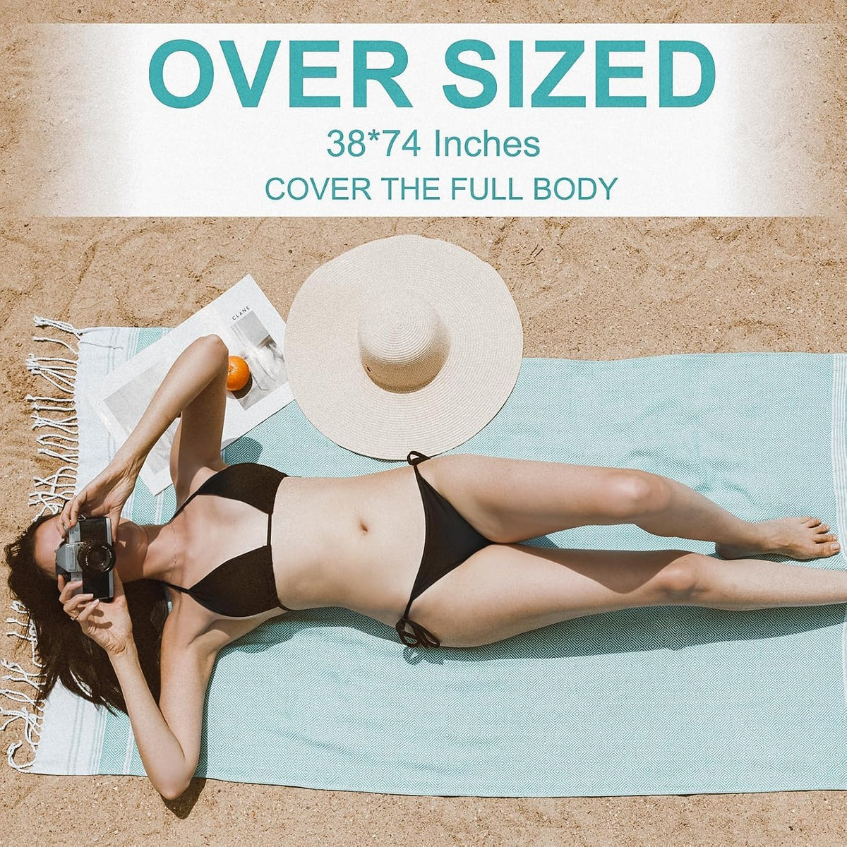 6 Packs Oversized Turkish Beach Towels Set Towel Bulk 74"x38" Extra Large Quick Dry Sand Free Light Swim Bath Camping Pool Towel Travel Blanket Essentials Cruise Accessories Adult Vacation