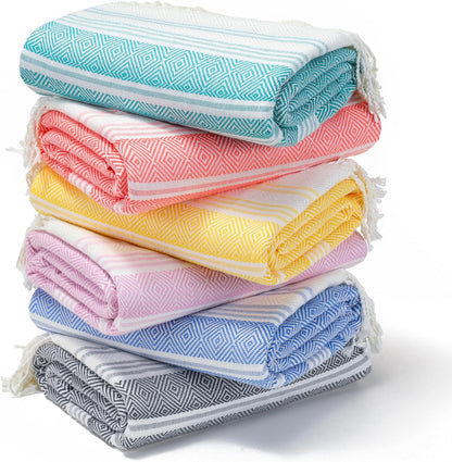6 Packs Oversized Turkish Beach Towels Set Towel Bulk 74"x38" Extra Large Quick Dry Sand Free Light Swim Bath Camping Pool Towel Travel Blanket Essentials Cruise Accessories Adult Vacation
