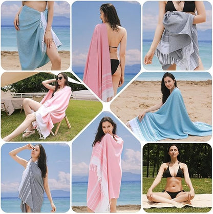 6 Packs Oversized Turkish Beach Towels Set Towel Bulk 74"x38" Extra Large Quick Dry Sand Free Light Swim Bath Camping Pool Towel Travel Blanket Essentials Cruise Accessories Adult Vacation