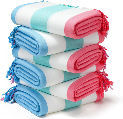 6 Packs Oversized Turkish Beach Towels Set Towel Bulk 74"x38" Extra Large Quick Dry Sand Free Light Swim Bath Camping Pool Towel Travel Blanket Essentials Cruise Accessories Adult Vacation