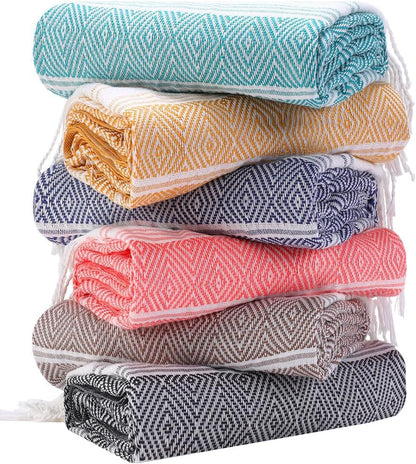 6 Packs Oversized Turkish Beach Towels Set Towel Bulk 74"x38" Extra Large Quick Dry Sand Free Light Swim Bath Camping Pool Towel Travel Blanket Essentials Cruise Accessories Adult Vacation