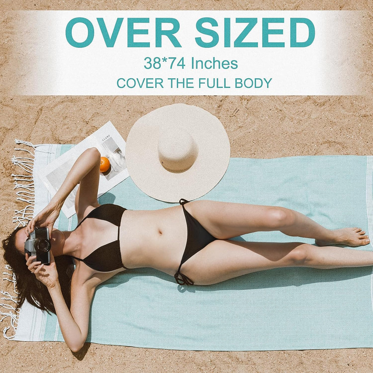 6 Packs Oversized Turkish Beach Towels Set Towel Bulk 74"x38" Extra Large Quick Dry Sand Free Light Swim Bath Camping Pool Towel Travel Blanket Essentials Cruise Accessories Adult Vacation