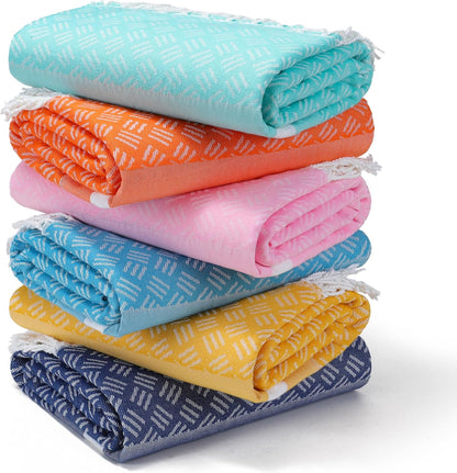 6 Packs Oversized Turkish Beach Towels Set Towel Bulk 74"x38" Extra Large Quick Dry Sand Free Light Swim Bath Camping Pool Towel Travel Blanket Essentials Cruise Accessories Adult Vacation