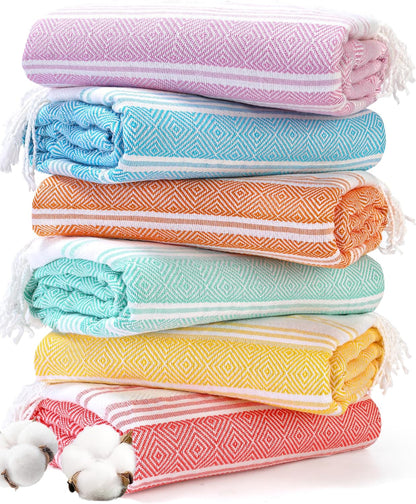 6 Packs Oversized Turkish Beach Towels Set Towel Bulk 74"x38" Extra Large Quick Dry Sand Free Light Swim Bath Camping Pool Towel Travel Blanket Essentials Cruise Accessories Adult Vacation