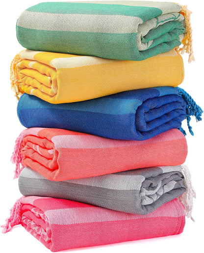 6 Packs Oversized Turkish Beach Towels Set Towel Bulk 74"x38" Extra Large Quick Dry Sand Free Light Swim Bath Camping Pool Towel Travel Blanket Essentials Cruise Accessories Adult Vacation
