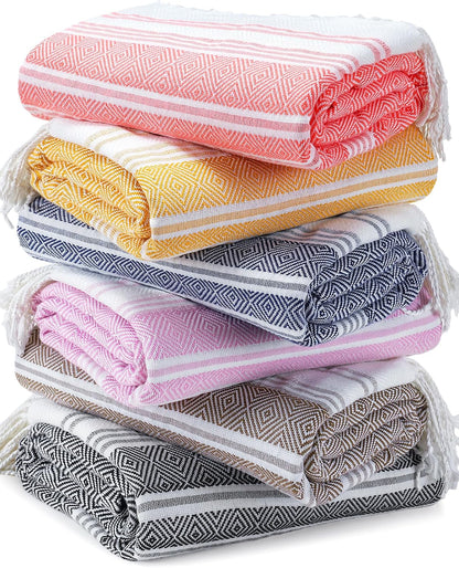 6 Packs Oversized Turkish Beach Towels Set Towel Bulk 74"x38" Extra Large Quick Dry Sand Free Light Swim Bath Camping Pool Towel Travel Blanket Essentials Cruise Accessories Adult Vacation