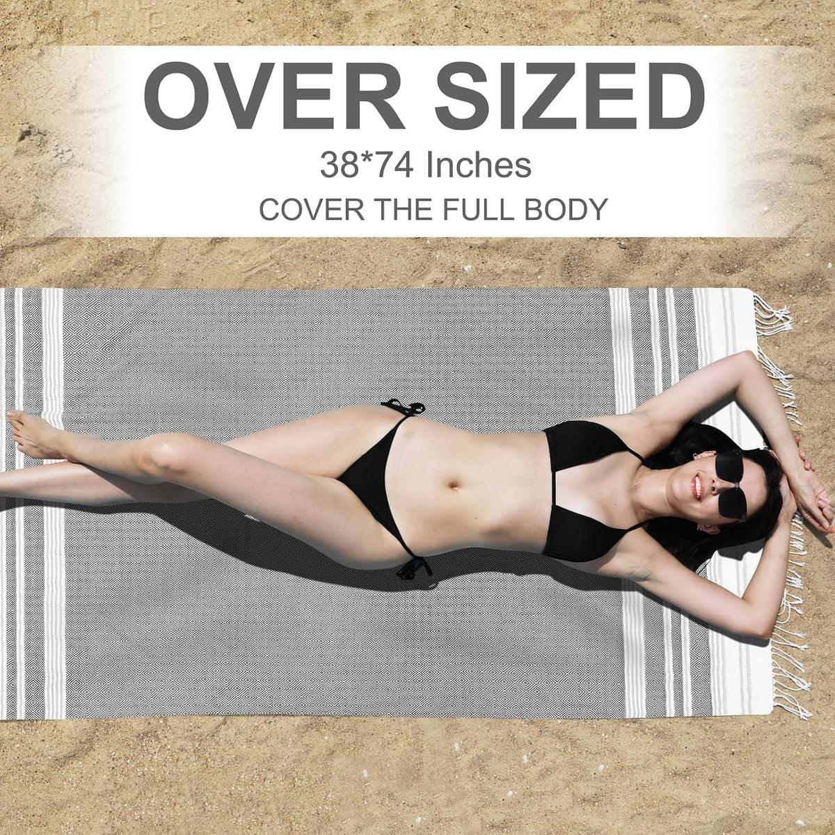 6 Packs Oversized Turkish Beach Towels Set Towel Bulk 74"x38" Extra Large Quick Dry Sand Free Light Swim Bath Camping Pool Towel Travel Blanket Essentials Cruise Accessories Adult Vacation