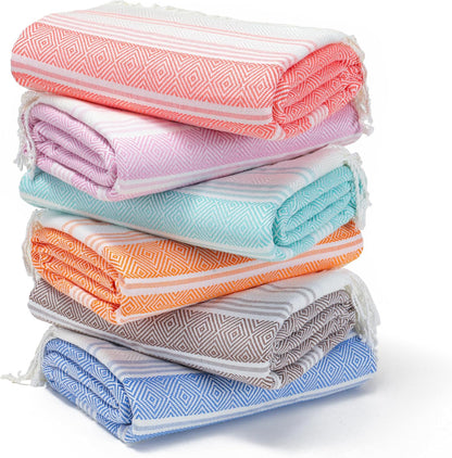 6 Packs Oversized Turkish Beach Towels Set Towel Bulk 74"x38" Extra Large Quick Dry Sand Free Light Swim Bath Camping Pool Towel Travel Blanket Essentials Cruise Accessories Adult Vacation