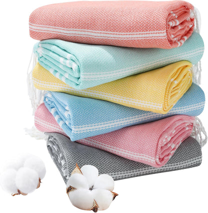 6 Packs Oversized Turkish Beach Towels Set Towel Bulk 74"x38" Extra Large Quick Dry Sand Free Light Swim Bath Camping Pool Towel Travel Blanket Essentials Cruise Accessories Adult Vacation