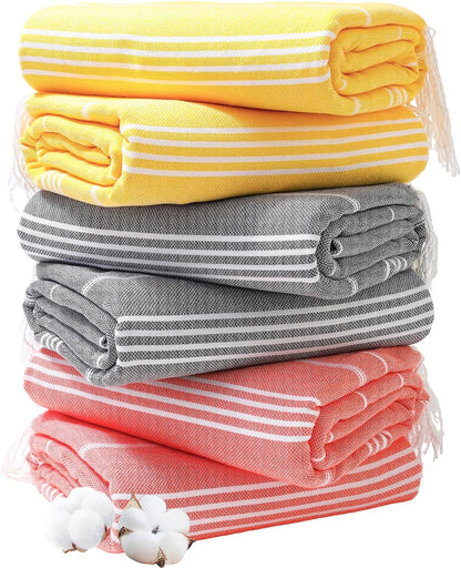 6 Packs Oversized Turkish Beach Towels Set Towel Bulk 74"x38" Extra Large Quick Dry Sand Free Light Swim Bath Camping Pool Towel Travel Blanket Essentials Cruise Accessories Adult Vacation