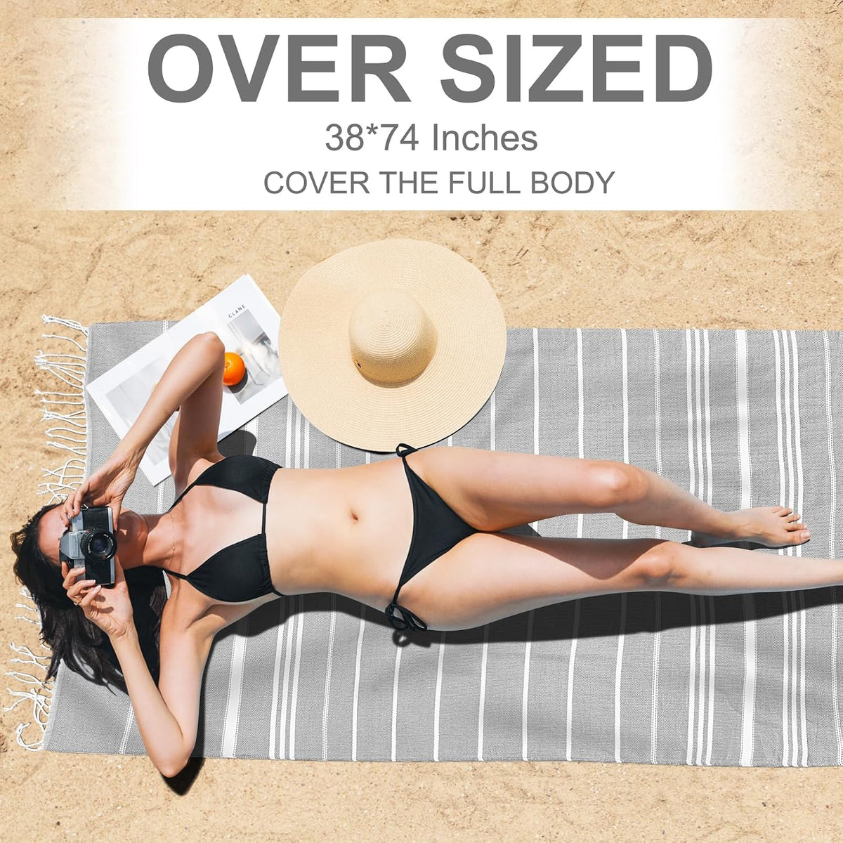 6 Packs Oversized Turkish Beach Towels Set Towel Bulk 74"x38" Extra Large Quick Dry Sand Free Light Swim Bath Camping Pool Towel Travel Blanket Essentials Cruise Accessories Adult Vacation