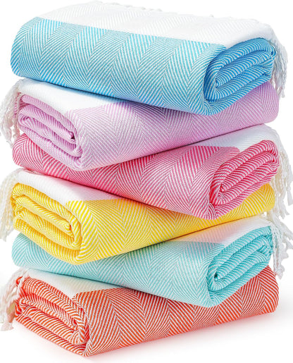 6 Packs Oversized Turkish Beach Towels Set Towel Bulk 74"x38" Extra Large Quick Dry Sand Free Light Swim Bath Camping Pool Towel Travel Blanket Essentials Cruise Accessories Adult Vacation