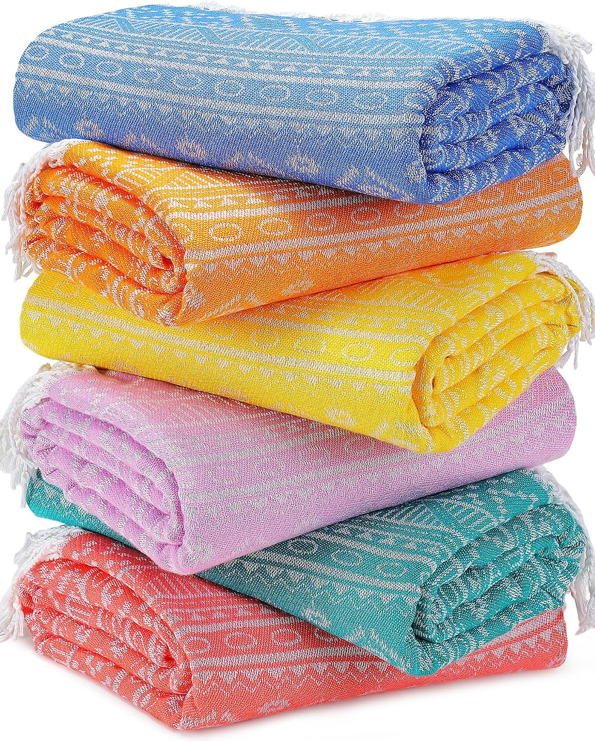 6 Packs Oversized Turkish Beach Towels Set Towel Bulk 74"x38" Extra Large Quick Dry Sand Free Light Swim Bath Camping Pool Towel Travel Blanket Essentials Cruise Accessories Adult Vacation