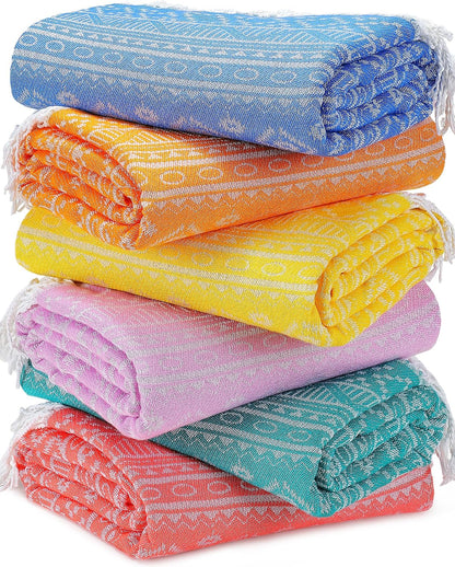 6 Packs Oversized Turkish Beach Towels Set Towel Bulk 74"x38" Extra Large Quick Dry Sand Free Light Swim Bath Camping Pool Towel Travel Blanket Essentials Cruise Accessories Adult Vacation