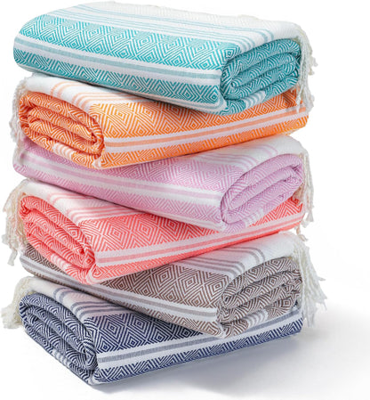 6 Packs Oversized Turkish Beach Towels Set Towel Bulk 74"x38" Extra Large Quick Dry Sand Free Light Swim Bath Camping Pool Towel Travel Blanket Essentials Cruise Accessories Adult Vacation