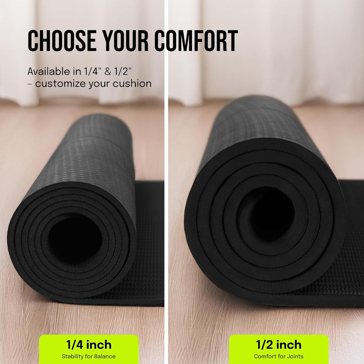 Large Yoga Mat (6'x4') – 1/4" & 1/2" Thick Exercise Mats for Home Workout, Extra Wide Workout Mats for Home Gym, Yoga, Pilates, Stretching, Floor & More