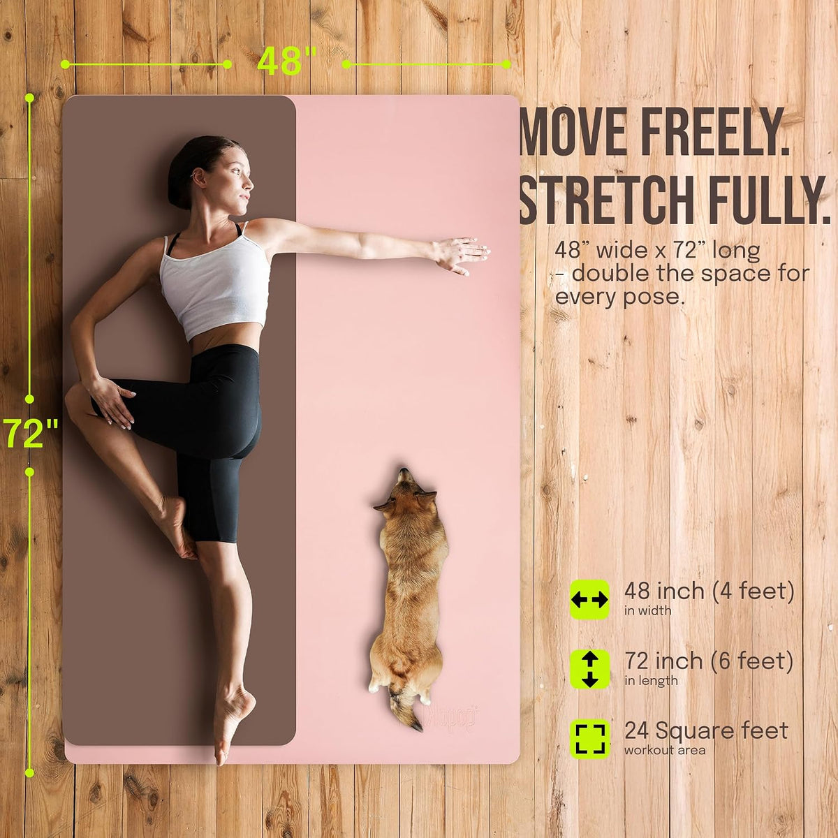 Large Yoga Mat (6'x4') – 1/4" & 1/2" Thick Exercise Mats for Home Workout, Extra Wide Workout Mats for Home Gym, Yoga, Pilates, Stretching, Floor & More