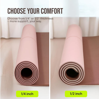 Large Yoga Mat (6'x4') – 1/4" & 1/2" Thick Exercise Mats for Home Workout, Extra Wide Workout Mats for Home Gym, Yoga, Pilates, Stretching, Floor & More