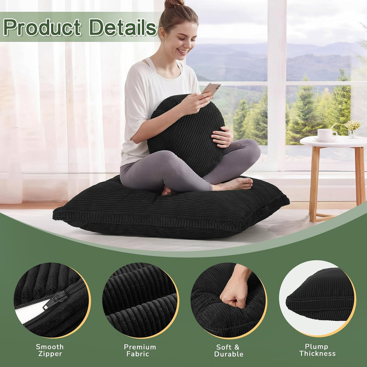 Meditation Cushion, 32x32inch Meditation Floor Pillow for Adults