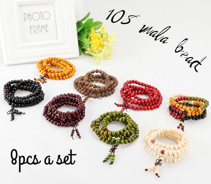 108 Mala Bead Bracelets 8MM Tibetan Buddha Wood Beaded Sandalwood Bracelets