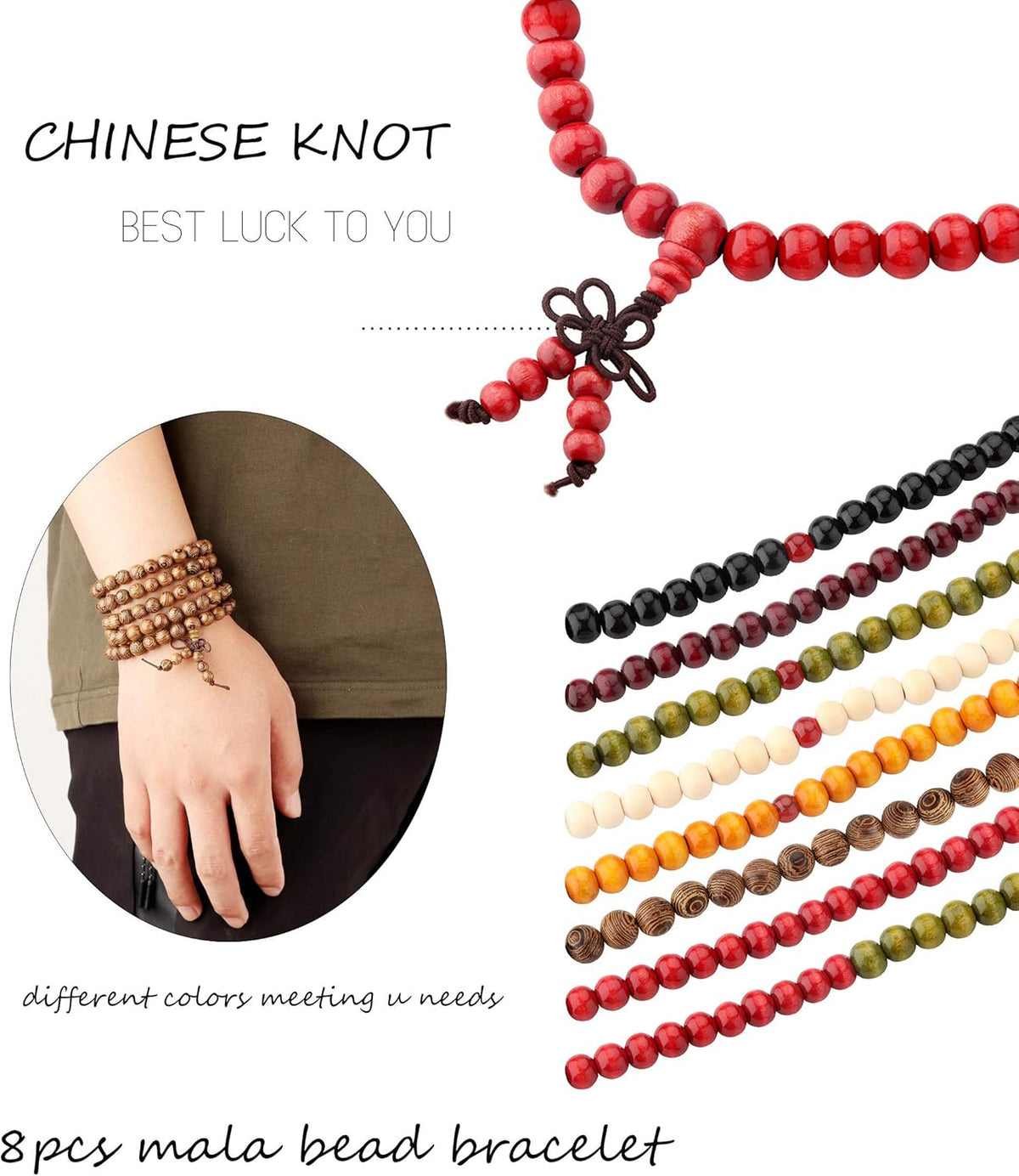 108 Mala Bead Bracelets 8MM Tibetan Buddha Wood Beaded Sandalwood Bracelets