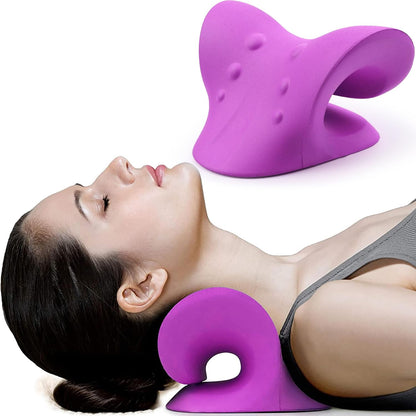 Neck and Shoulder Relaxer, Cervical Traction Device for TMJ Pain Relief and Cervical Spine Alignment, Chiropractic Pillow, Neck Stretcher (Black)