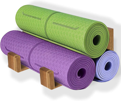 Yoga Mat Holder Wall Mount Yoga Mat Storage Rack,Wall Shelf Organizer, Foam Roller Wall Hooks, Hold 3 yoga mats, Fitness Gear Organizer By Wood