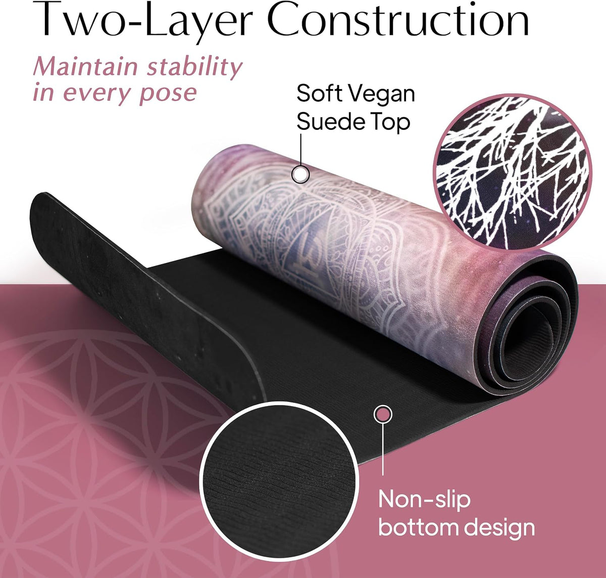 Yoga Mat with Strap Non-Slip 6mm Thick, Premium Suede & TPE Tree-of-Life Root Chakra Design (72”x24”) Yoga, Hot Yoga, Pilates and Sweaty Workout