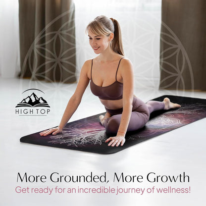 Yoga Mat with Strap Non-Slip 6mm Thick, Premium Suede & TPE Tree-of-Life Root Chakra Design (72”x24”) Yoga, Hot Yoga, Pilates and Sweaty Workout