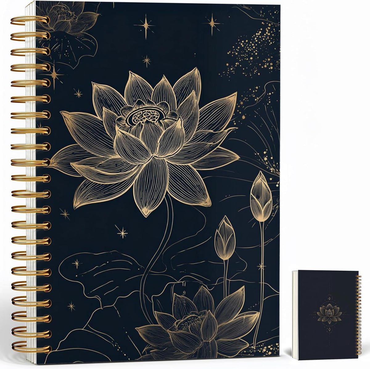 Journaling Notebooks for Women, Lotus Notebook -Meditation Yoga Spiritual Inspirational Planner Notebook Journal Gifts, A5 Spiral Journal Notebook Office Supplies Gifts for Women Birthday Christmas (Golden)