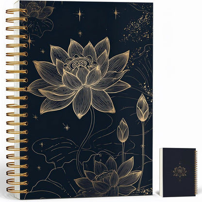 Journaling Notebooks for Women, Lotus Notebook -Meditation Yoga Spiritual Inspirational Planner Notebook Journal Gifts, A5 Spiral Journal Notebook Office Supplies Gifts for Women Birthday Christmas (Golden)