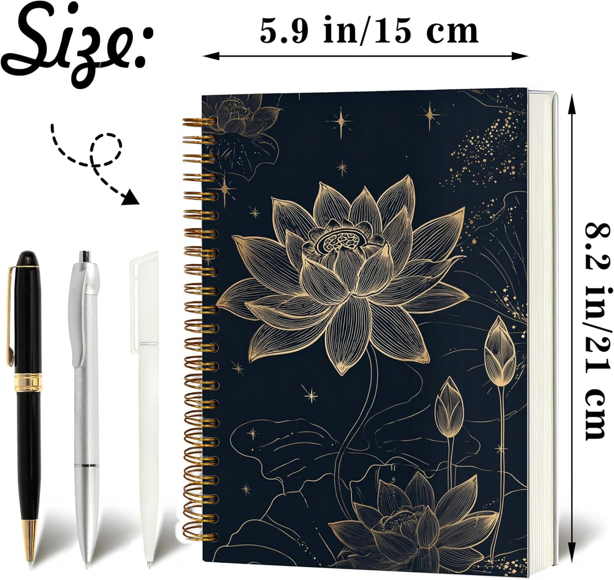 Journaling Notebooks for Women, Lotus Notebook -Meditation Yoga Spiritual Inspirational Planner Notebook Journal Gifts, A5 Spiral Journal Notebook Office Supplies Gifts for Women Birthday Christmas (Golden)