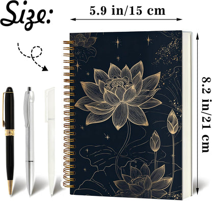 Journaling Notebooks for Women, Lotus Notebook -Meditation Yoga Spiritual Inspirational Planner Notebook Journal Gifts, A5 Spiral Journal Notebook Office Supplies Gifts for Women Birthday Christmas (Golden)