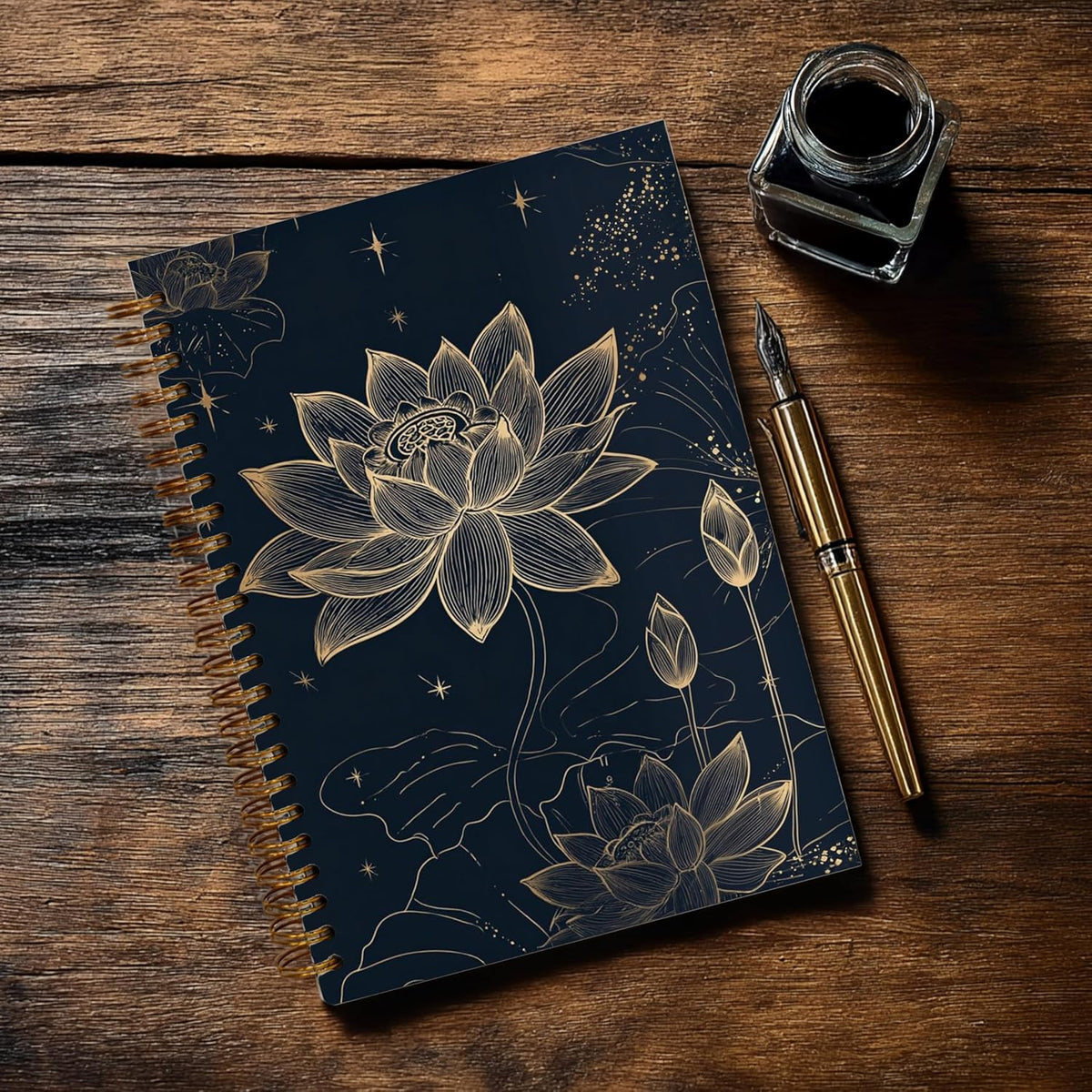 Journaling Notebooks for Women, Lotus Notebook -Meditation Yoga Spiritual Inspirational Planner Notebook Journal Gifts, A5 Spiral Journal Notebook Office Supplies Gifts for Women Birthday Christmas (Golden)