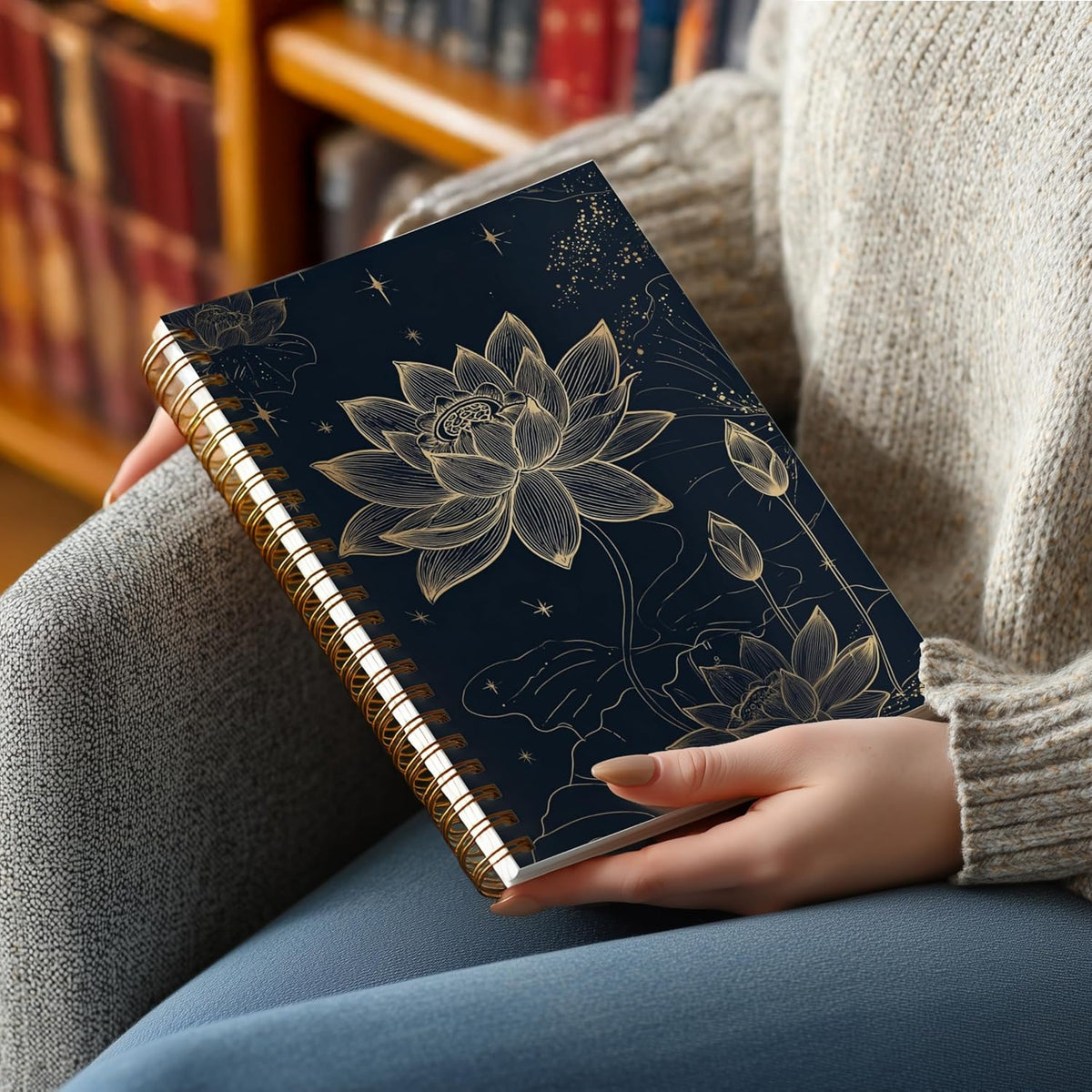Journaling Notebooks for Women, Lotus Notebook -Meditation Yoga Spiritual Inspirational Planner Notebook Journal Gifts, A5 Spiral Journal Notebook Office Supplies Gifts for Women Birthday Christmas (Golden)