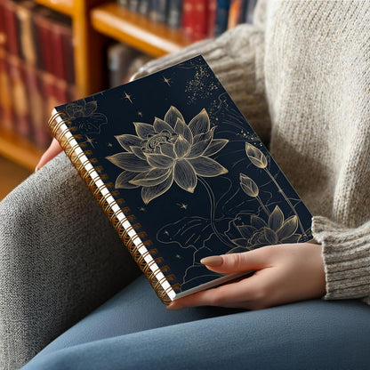 Journaling Notebooks for Women, Lotus Notebook -Meditation Yoga Spiritual Inspirational Planner Notebook Journal Gifts, A5 Spiral Journal Notebook Office Supplies Gifts for Women Birthday Christmas (Golden)