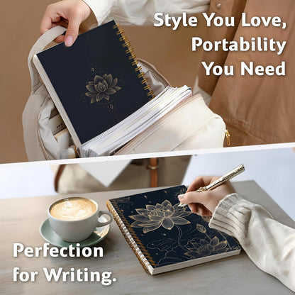 Journaling Notebooks for Women, Lotus Notebook -Meditation Yoga Spiritual Inspirational Planner Notebook Journal Gifts, A5 Spiral Journal Notebook Office Supplies Gifts for Women Birthday Christmas (Golden)