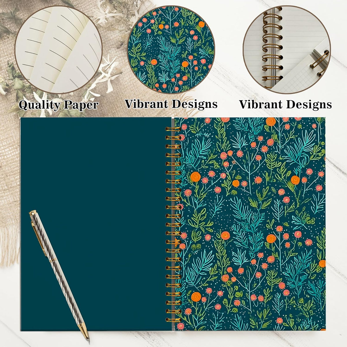 Journaling Notebooks for Women, Lotus Notebook -Meditation Yoga Spiritual Inspirational Planner Notebook Journal Gifts, A5 Spiral Journal Notebook Office Supplies Gifts for Women Birthday Christmas (Golden)