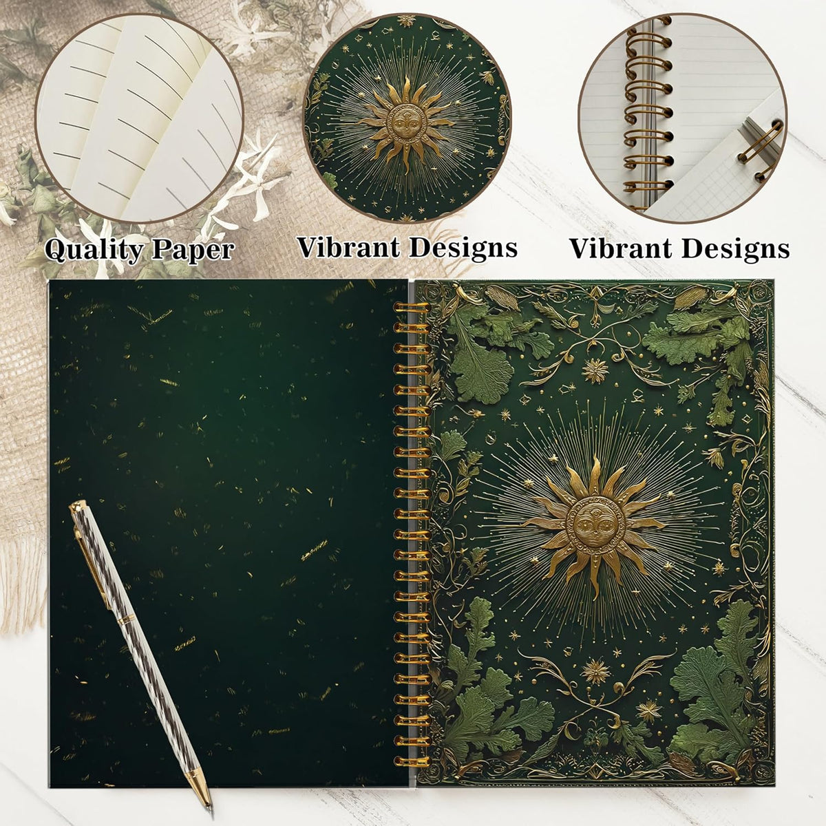 Journaling Notebooks for Women, Lotus Notebook -Meditation Yoga Spiritual Inspirational Planner Notebook Journal Gifts, A5 Spiral Journal Notebook Office Supplies Gifts for Women Birthday Christmas (Golden)